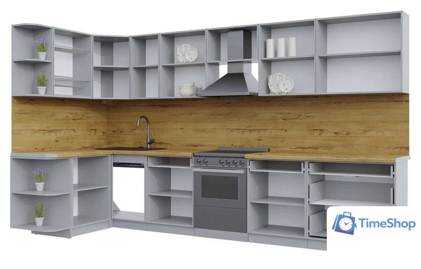 Готовая кухня Интерлиния Берес 1.5x3.6 левая (дуб снежный/дуб королевский/серый каспий) - Изображение №2 — Интернет-магазин Time-Shop