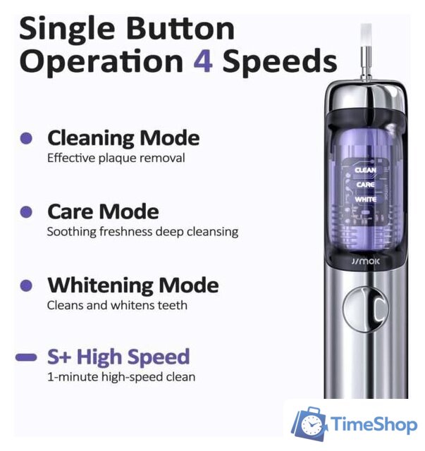 Электрическая зубная щетка JIMOK J6 (серебристый) - Изображение №4 — Интернет-магазин Time-Shop