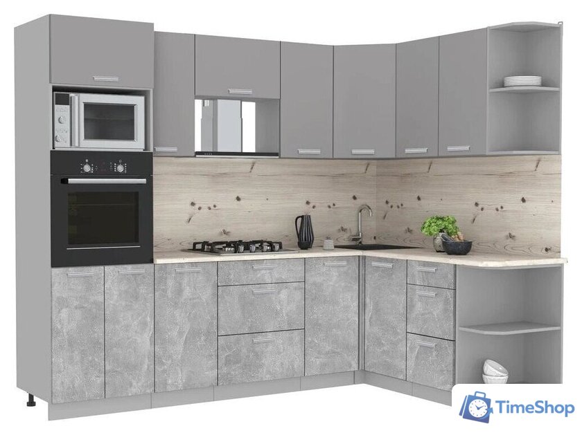 Готовая кухня Интерлиния Мила Лайт 1.68x2.6 правая (серебристый/бетон/бискайская сосна) - Изображение №1 — Интернет-магазин Time-Shop