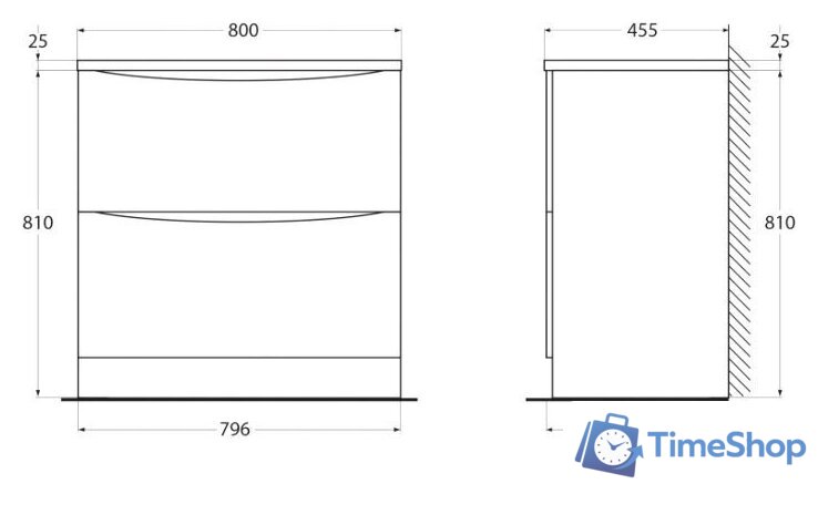  BelBagno Тумба под умывальник Acqua-800-2C-PIA-BL (bianco lucido) - Изображение №2 — Интернет-магазин Time-Shop