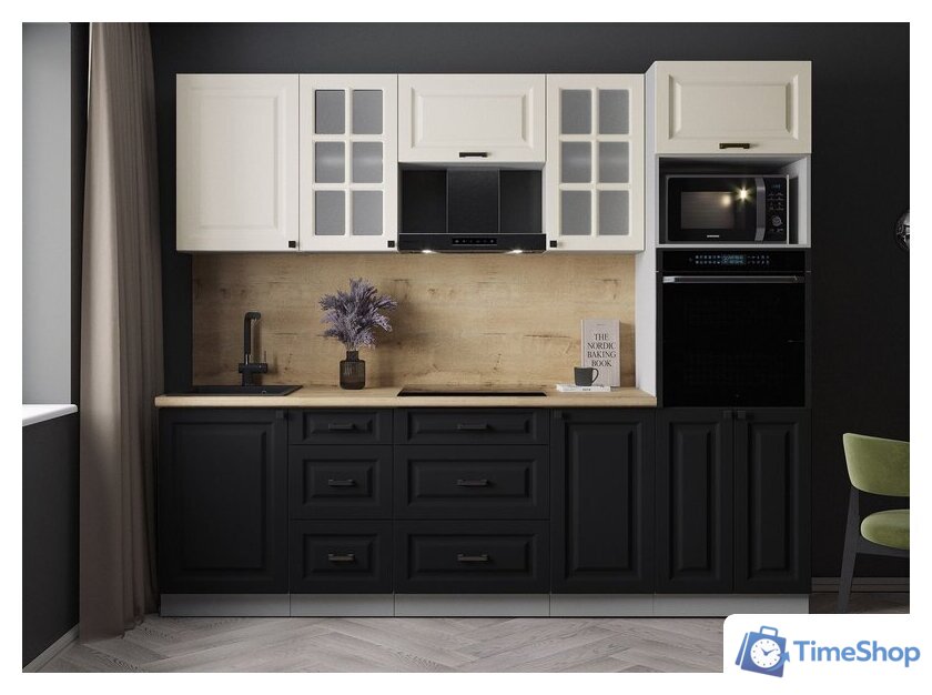 Готовая кухня Интерлиния Мила Деко 2.5 (черный/белый/дуб бунратти) - Изображение №2 — Интернет-магазин Time-Shop