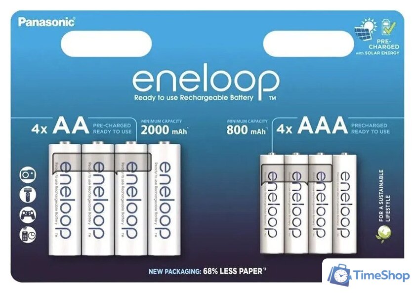Аккумулятор Panasonic Eneloop AAA+AA BK-3MCDE+BK-4MCDE/8CP (8шт) - Изображение №1 — Интернет-магазин Time-Shop