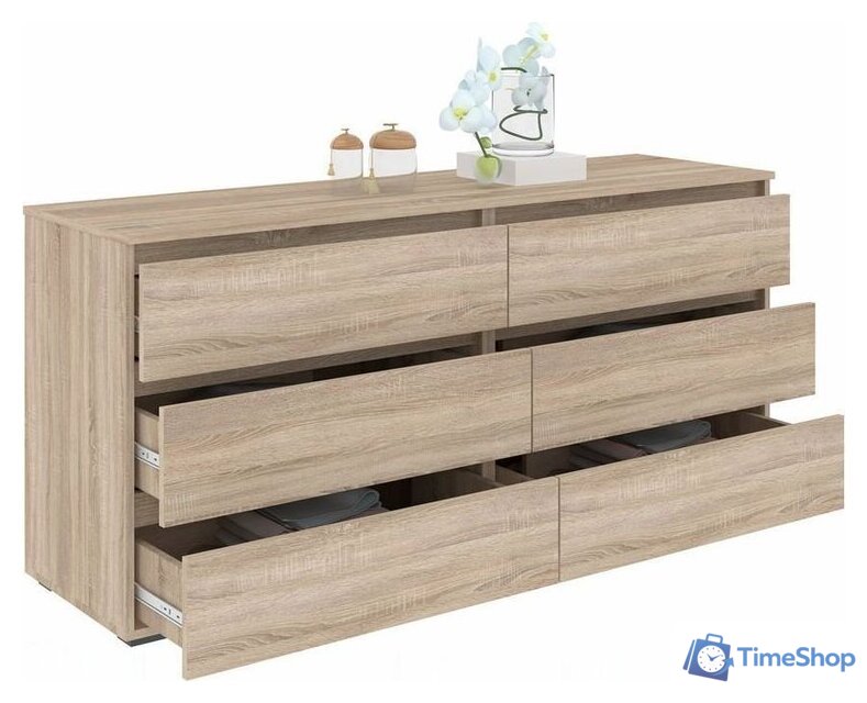 Комод Кортекс-мебель Бари 160 6ш (дуб сонома/дуб сонома/дуб сонома) - Изображение №2 — Интернет-магазин Time-Shop