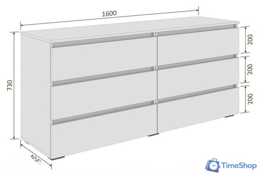 Комод Кортекс-мебель Бари 160 6ш (дуб сонома/дуб сонома/дуб сонома) - Изображение №5 — Интернет-магазин Time-Shop