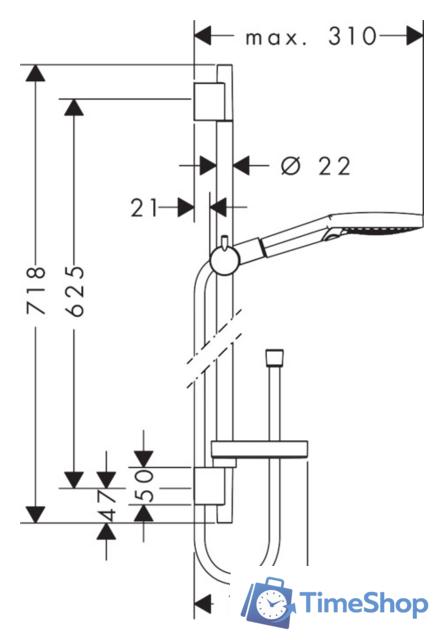 Душевой гарнитур  Hansgrohe Raindance Select S 27654000 - Изображение №11 — Интернет-магазин Time-Shop