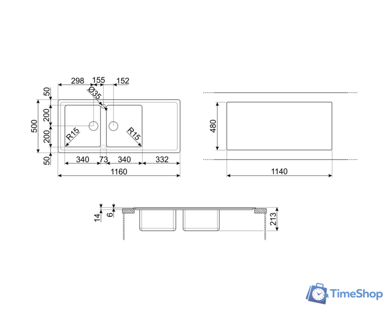 Кухонная мойка Smeg LDR116-2 - Изображение №2 — Интернет-магазин Time-Shop