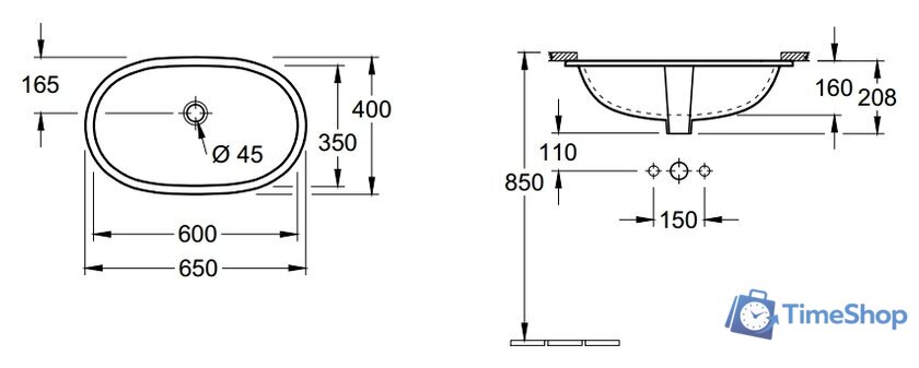 Умывальник Villeroy & Boch O.Novo 41626001 - Изображение №4 — Интернет-магазин Time-Shop