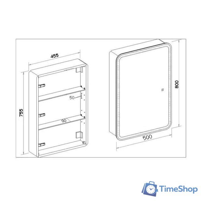  Пекам Шкаф с зеркалом LED Marta 50x80 (с сенсором на прикосновение) - Изображение №7 — Интернет-магазин Time-Shop