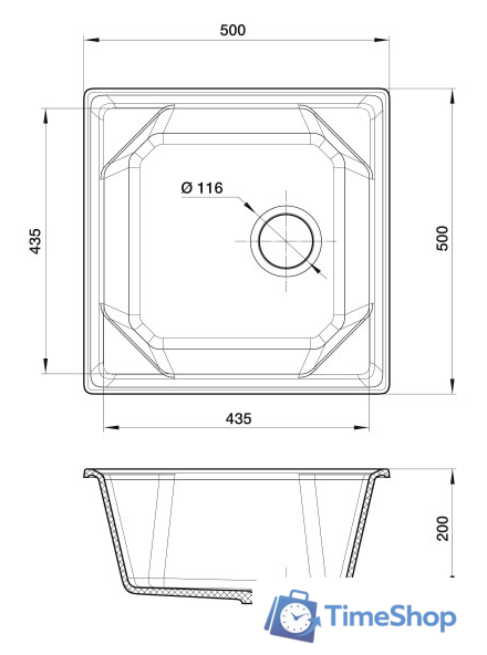 Кухонная мойка GranFest GF-U-500 (иней) - Изображение №3 — Интернет-магазин Time-Shop