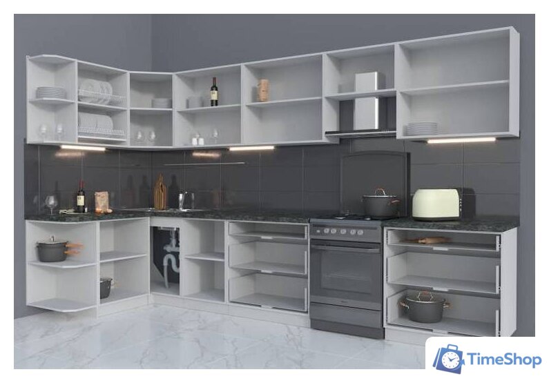 Готовая кухня Интерлиния Мила Матте 1.5x3.6 Б правая (белый-белый-кастилло темный) - Изображение №4 — Интернет-магазин Time-Shop