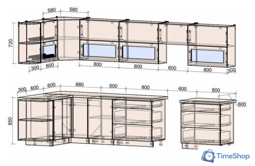 Готовая кухня Интерлиния Мила Матте 1.5x3.6 Б правая (белый-белый-кастилло темный) - Изображение №5 — Интернет-магазин Time-Shop