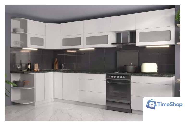 Готовая кухня Интерлиния Мила Матте 1.5x3.6 Б правая (белый-белый-кастилло темный) - Изображение №2 — Интернет-магазин Time-Shop