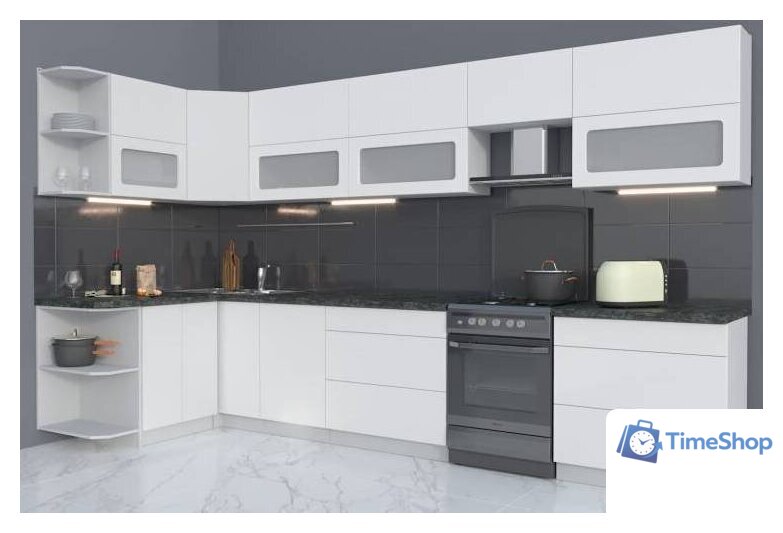 Готовая кухня Интерлиния Мила Матте 1.5x3.6 Б правая (белый-белый-кастилло темный) - Изображение №1 — Интернет-магазин Time-Shop