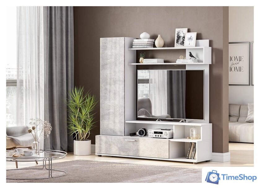 Стенка NN мебель МГС 9 (белый/цемент светлый) - Изображение №1 — Интернет-магазин Time-Shop