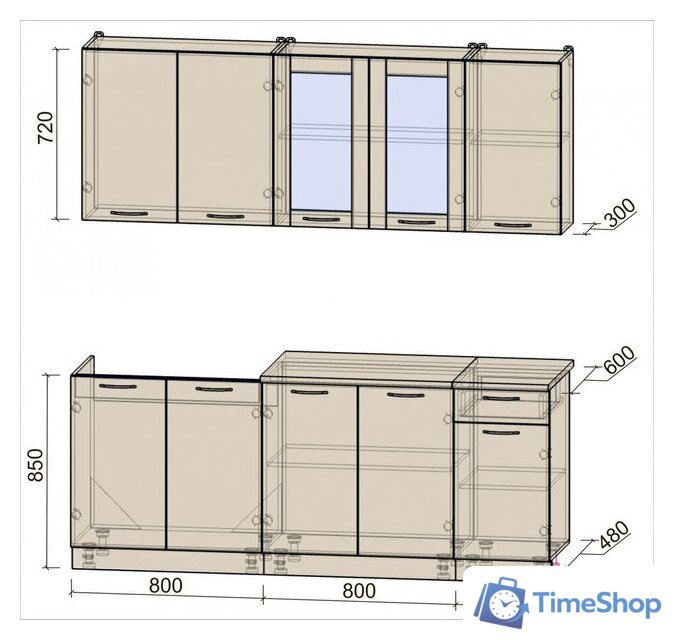 Готовая кухня Интерлиния Мила 20 (бетон лайт/антрацит/опал светлый) - Изображение №8 — Интернет-магазин Time-Shop