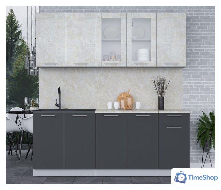 Готовая кухня Интерлиния Мила 20 (бетон лайт/антрацит/опал светлый) - Изображение №2 — Интернет-магазин Time-Shop