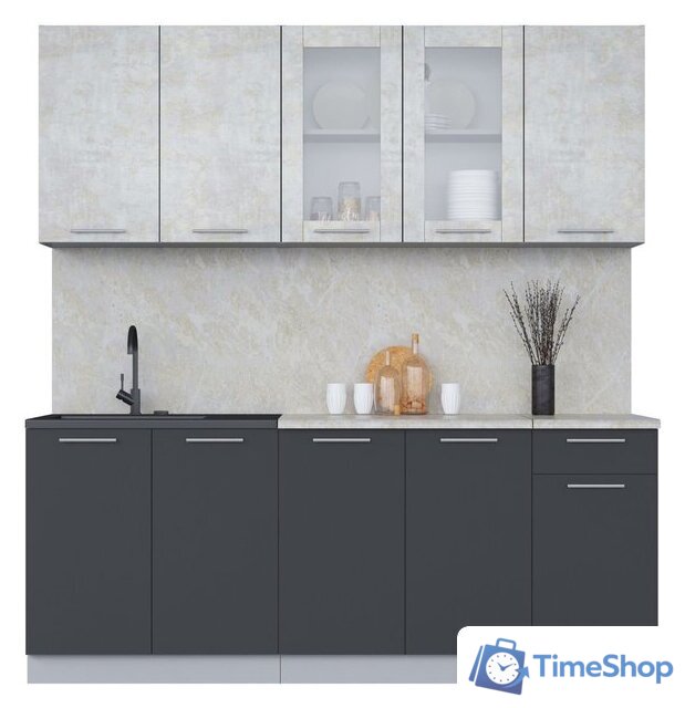 Готовая кухня Интерлиния Мила 20 (бетон лайт/антрацит/опал светлый) - Изображение №1 — Интернет-магазин Time-Shop