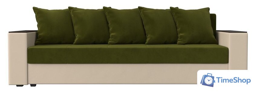 Диван Лига диванов Дубай Лайт полки справа 114327 (микровельвет зеленый/экокожа бежевый) - Изображение №2 — Интернет-магазин Time-Shop