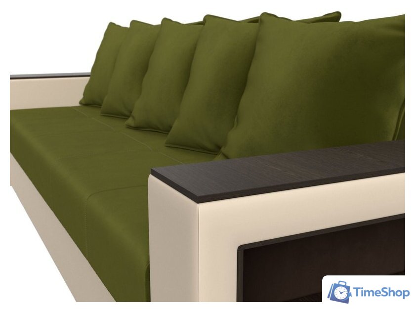 Диван Лига диванов Дубай Лайт полки справа 114327 (микровельвет зеленый/экокожа бежевый) - Изображение №5 — Интернет-магазин Time-Shop
