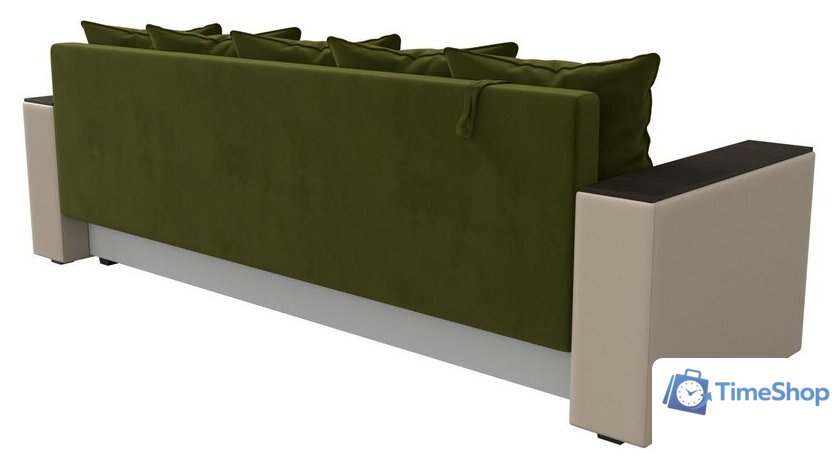 Диван Лига диванов Дубай Лайт полки справа 114327 (микровельвет зеленый/экокожа бежевый) - Изображение №8 — Интернет-магазин Time-Shop