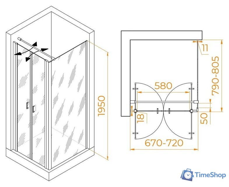 Душевой уголок RGW PA-144B (PA-104B+Z-050-2B+O-104B) 060814478-014 70x80 (черный/прозрачное стекло) - Изображение №2 — Интернет-магазин Time-Shop
