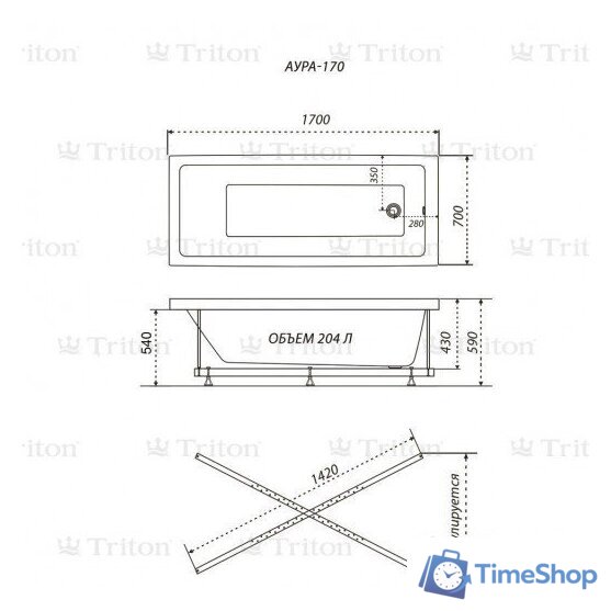 Ванна Triton Аура 170x70 (с ножками и экраном) - Изображение №2 — Интернет-магазин Time-Shop