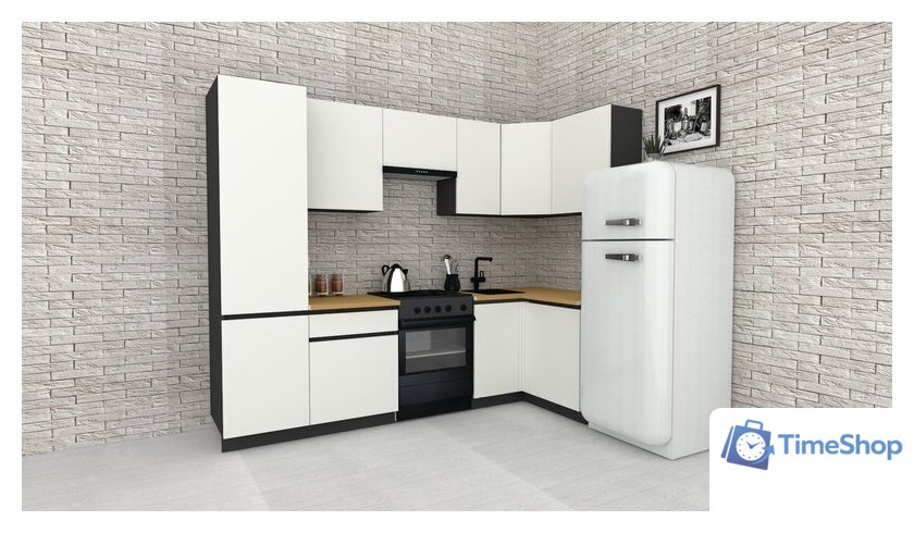 Готовая кухня ВерсоМебель Эко-8 1.2x2.7 правая (белый фасадный/ст.золотистый дуб) - Изображение №1 — Интернет-магазин Time-Shop