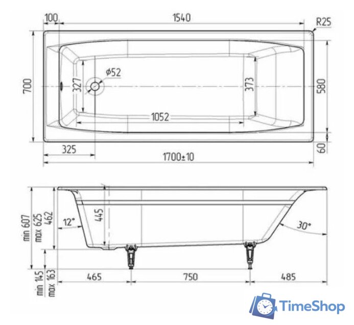 Ванна Wotte Forma 170x70 БП-э00д1468 - Изображение №3 — Интернет-магазин Time-Shop