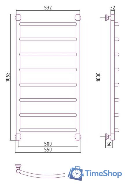 Полотенцесушитель Сунержа Галант+ 1000x500 03-0200-1050 - Изображение №3 — Интернет-магазин Time-Shop