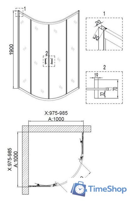 Душевой уголок Niagara NG-6807-08 100x100x190 - Изображение №3 — Интернет-магазин Time-Shop