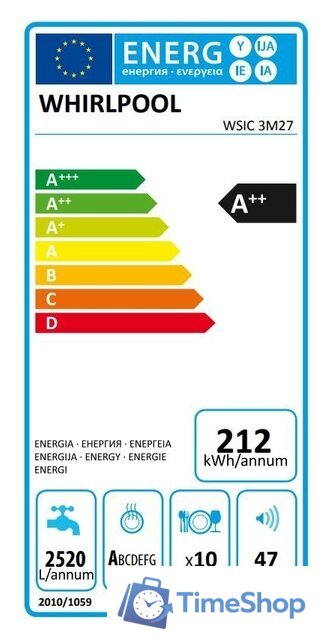 Встраиваемая посудомоечная машина Whirlpool WSIC 3M27 - Изображение №2 — Интернет-магазин Time-Shop