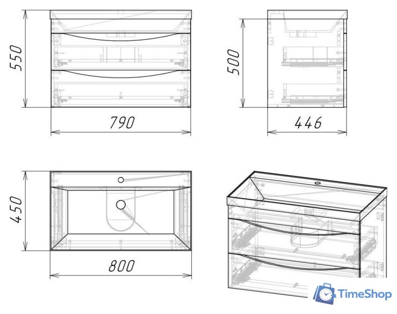  Grossman Тумба под умывальник Талис 80 108014 (белый глянец/бетон пайн) - Изображение №3 — Интернет-магазин Time-Shop