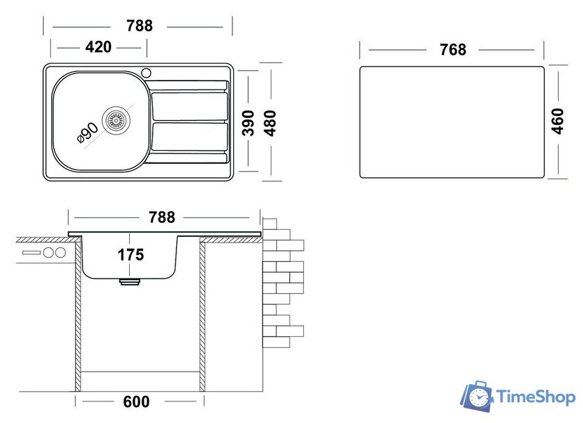 Кухонная мойка Ukinox Спектр SPM788.480 GT6K 1R - Изображение №8 — Интернет-магазин Time-Shop