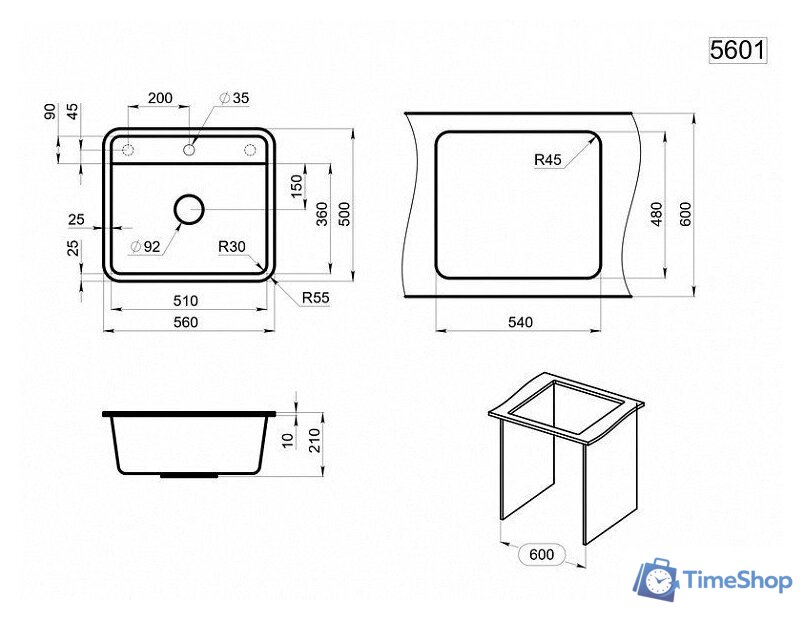 Кухонная мойка Granula ST-5601 (базальт) - Изображение №5 — Интернет-магазин Time-Shop