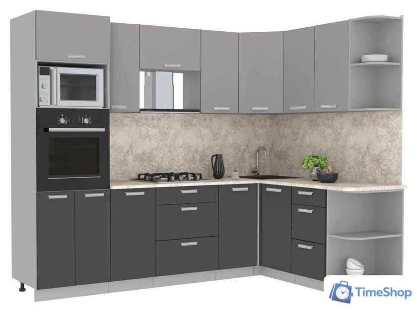 Готовая кухня Интерлиния Мила Лайт 1.68x2.6 правая (серебристый/антрацит/малага) - Изображение №1 — Интернет-магазин Time-Shop