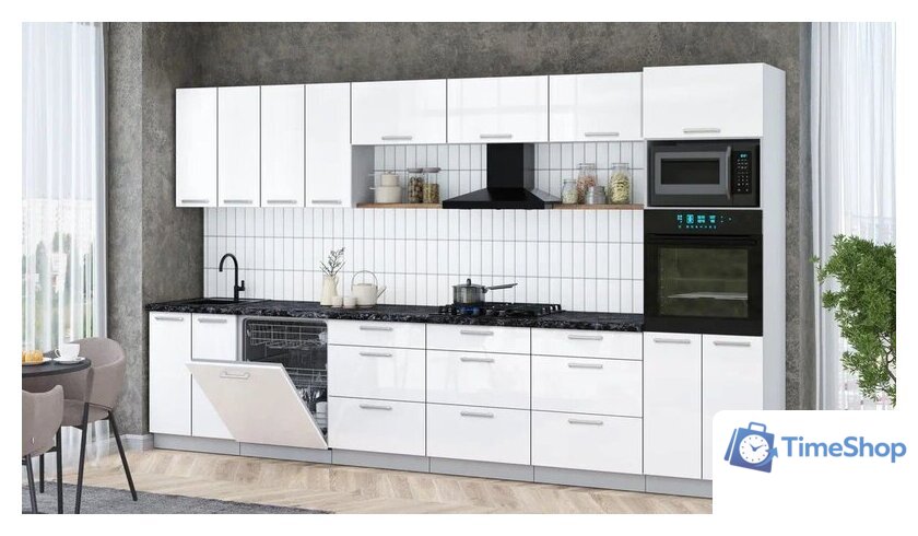 Готовая кухня Интерлиния Мила Gloss 3.6-ПМ1-2 (белый глянец/белый глянец/кастилло темный) - Изображение №3 — Интернет-магазин Time-Shop