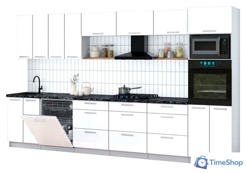 Готовая кухня Интерлиния Мила Gloss 3.6-ПМ1-2 (белый глянец/белый глянец/кастилло темный) - Изображение №1 — Интернет-магазин Time-Shop