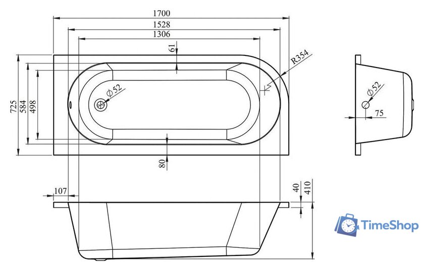 Ванна Lavinia Boho Art II 170х72,5 371317PR - Изображение №3 — Интернет-магазин Time-Shop