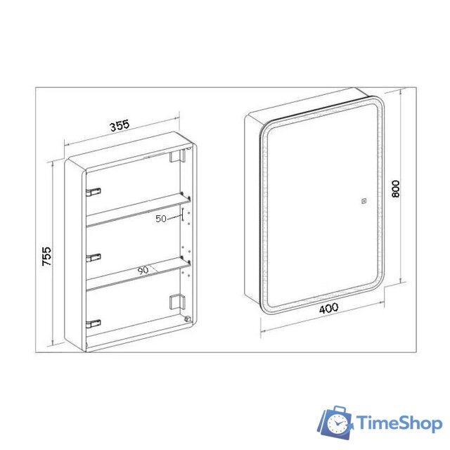  Пекам Шкаф с зеркалом LED Marta 40x80 (с сенсором на прикосновение) - Изображение №7 — Интернет-магазин Time-Shop