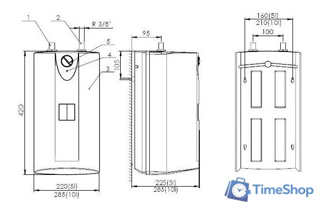 Накопительный электрический водонагреватель под мойку Elektromet Beta Mini 5 [014-00-711] - Изображение №3 — Интернет-магазин Time-Shop