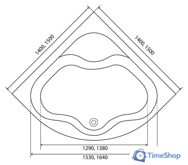 Ванна Lauter Majestica 140x140 21040140 (с каркасом и лицевым экраном) - Изображение №10 — Интернет-магазин Time-Shop