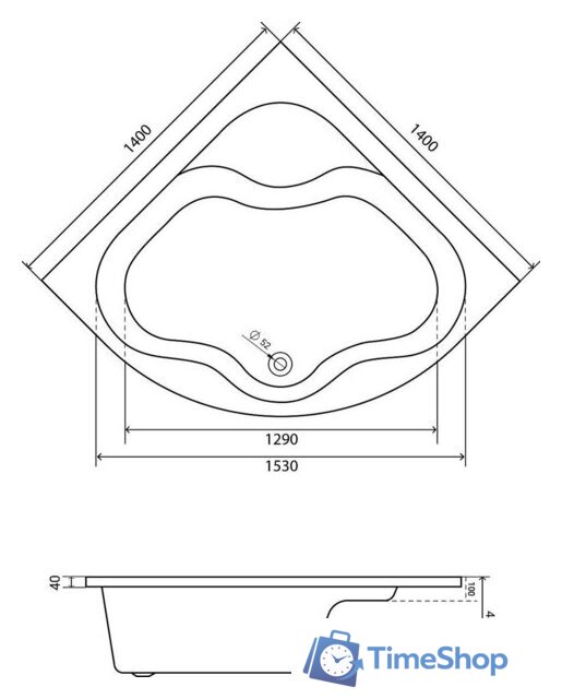Ванна Lauter Majestica 140x140 21040140 (с каркасом и лицевым экраном) - Изображение №12 — Интернет-магазин Time-Shop