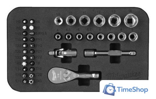Набор трещотка с головками и битами Milwaukee 4932492672 (39 предметов) - Изображение №3 — Интернет-магазин Time-Shop