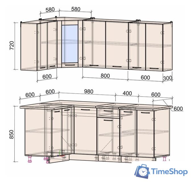 Готовая кухня Интерлиния Мила 12x20 (бетон-бетон-кастилло темный) - Изображение №2 — Интернет-магазин Time-Shop