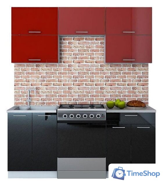 Готовая кухня Интерлиния Мила Gloss 60-18 (бордовый/черный) - Изображение №1 — Интернет-магазин Time-Shop