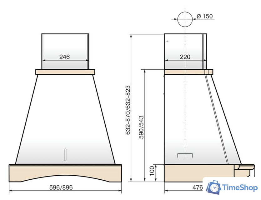 Кухонная вытяжка Elikor Ротонда 90П-650-П3Д (бежевый/дуб неокрашеный) (941556) - Изображение №3 — Интернет-магазин Time-Shop