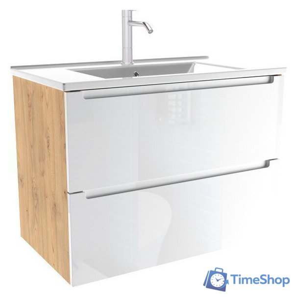  ЗОВ Тумба под умывальник Дион 70 D70LHO0M9003GKV5 (белый глянцевый/дуб) - Изображение №1 — Интернет-магазин Time-Shop