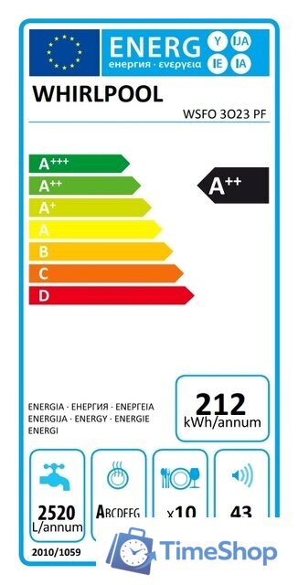 Отдельностоящая посудомоечная машина Whirlpool WSFO 3O23 PF - Изображение №2 — Интернет-магазин Time-Shop