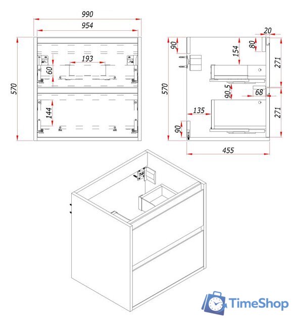  ЗОВ Тумба с умывальником Парма 100 P100LA0MAMC1B-OL100 (аттик) - Изображение №4 — Интернет-магазин Time-Shop