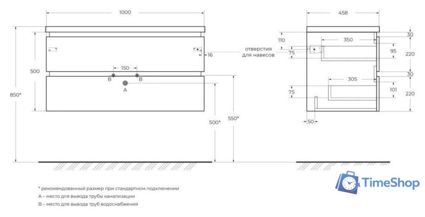  Cezares Тумба под умывальник PLANE-1000-2C-SO-BL - Изображение №19 — Интернет-магазин Time-Shop